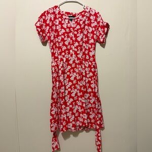 Vera Wang Red Floral Short-Sleeve Dress